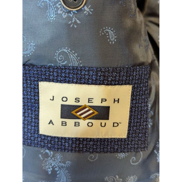 Joseph Abboud Mens Blue Houndstooth Blazer Size 40S Linen & Wool Blend Professio - Picture 4 of 7